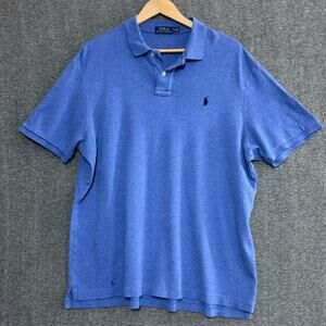 POLO RALPH LAUREN Men’s XL Heather Blue 2-Button Polo Shirt Preppy Classic